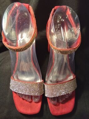 CMC Red Rhinestone Ankle-Strap Women’s Heels